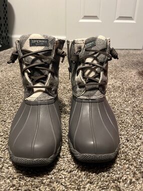 Sperry Gray Waterproof Duck Boots with Fabric Upper